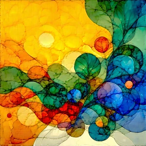 Abstract Ink Drawing: Organic Abstract With Complementary Color Palette With Colorful Painting