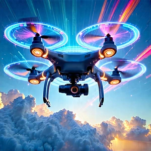 Drone With Digital Artwork With Drone Flying