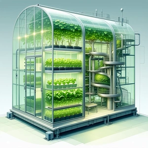 A Large, Futuristic Greenhouse Is Filled With A Variety Of Plants