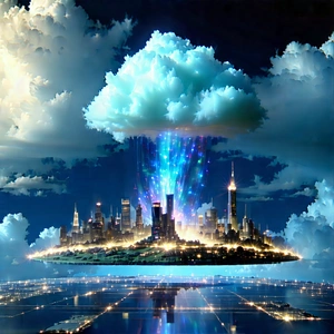 Cloud Computing Visualization With Cityscape Depicted