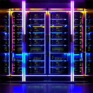 Server Rack With Neon Accents With Large, Multi-layered