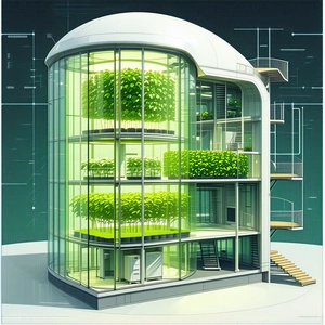 The Image Is A Computer-generated Drawing Of A Large, Round Building With Many Windows