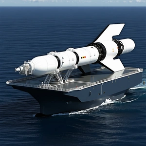 A Large White Space Shuttle Is Being Transported On A Barge
