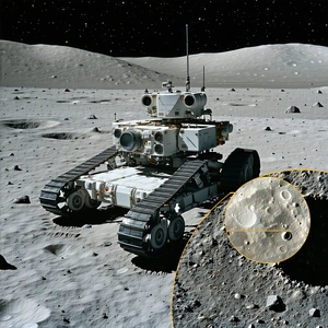 A White Robotic Vehicle Is Parked On The Moon's Surface