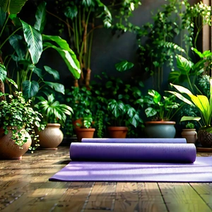 Lifestyle Hdr Photography: Wellness Scene With Yoga Mat And Plants With Purple Yoga