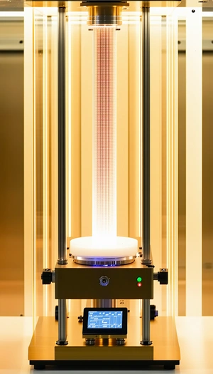 A Large, Brightly Lit Machine With A Blue Light On Top Of It