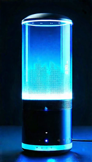 Smart Home Device With Glowing Screen With Blue Lighted