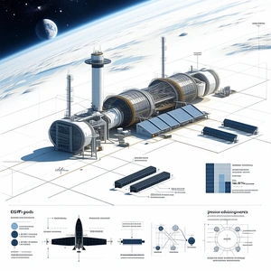 A Large Space Station Is Shown In A Drawing, With A Space Shuttle Docked To It
