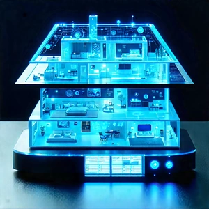 Smart Home Device With Data Visualization With Blue White