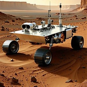 A Futuristic Vehicle Is Parked On A Rocky Surface, Possibly A Desert