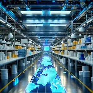 Financial Technology In Manufacturing Facility With Factory Conveyor
