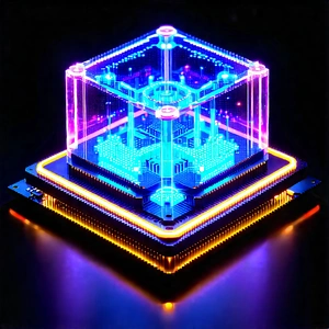 Quantum Computer With Neon Accents With Blue Yellow