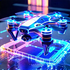 Drone With (digital:1.23) Artwork With Blue White