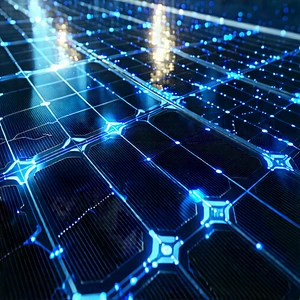 Solar Panel With Data Streams With Blue Solar
