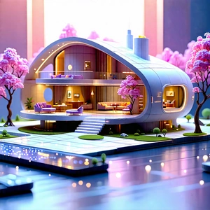 Tech Pastel Drawing: Futuristic Smart Home With Futuristic House