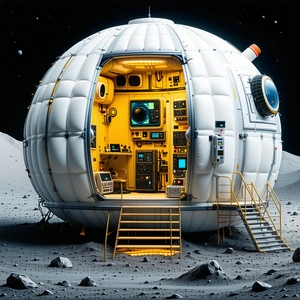 A Large White Dome-shaped Structure, Which Appears To Be A Space Station Or A Moon Base