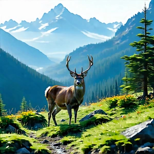 Nature Concept Art: Deer In (mountain:1.17) Terrain With Deer Standing