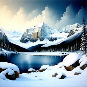 Nature Oil Painting: Glacier In Winter Snow With Beautiful Snow-covered