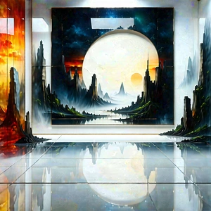 (futuristic:1.44) Tech Startup Office With Large Painting