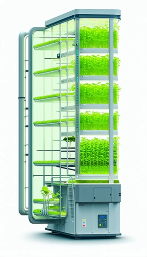 A Large, Multi-tiered Greenhouse Is Filled With Rows Of Green Plants