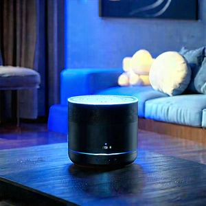 Smart Home Device With Glowing Screen With Black Blue