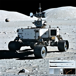 A White Robotic Vehicle Is Parked On The Moon's Surface