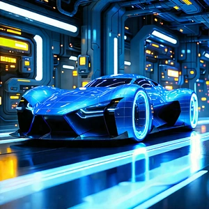 Automotive Technology In Manufacturing Facility With Futuristic Blue