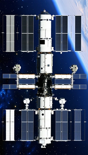 A Large Spacecraft With A White And Grey Color Scheme