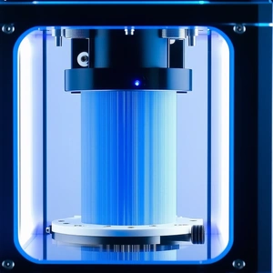 A Blue And White Machine With A Blue And White Filter
