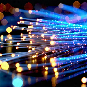 Close-up Of Fiber Optic Cables With Close-up Blue