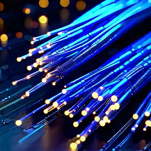 Close-up Of Fiber Optic Cables With Close-up Blue