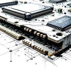 Tech Pencil Sketch: Close-up Of Memory Module With Computer Circuit
