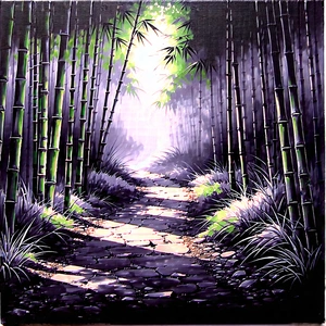 Nature Watercolor Painting: Path through bamboo grove