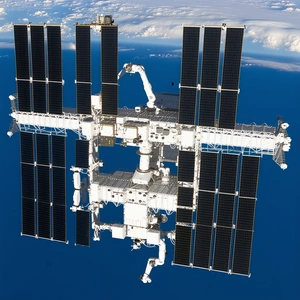 A Large Space Station With A White And Black Color Scheme