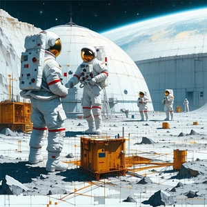 In The Image, There Are Several Astronauts On The Moon, Standing And Interacting With Each Other