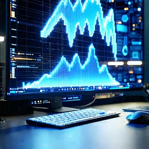 Financial Technology In Tech Office With Computer Monitor