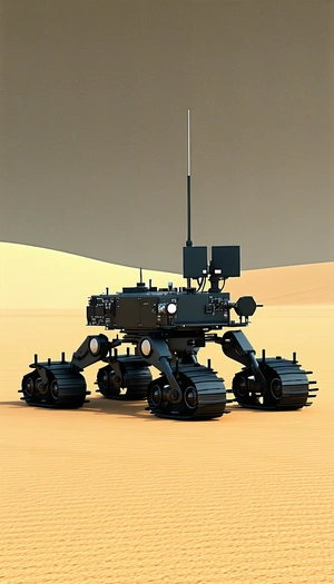 A Futuristic Robotic Vehicle With Four Large Wheels, Resembling A Tank
