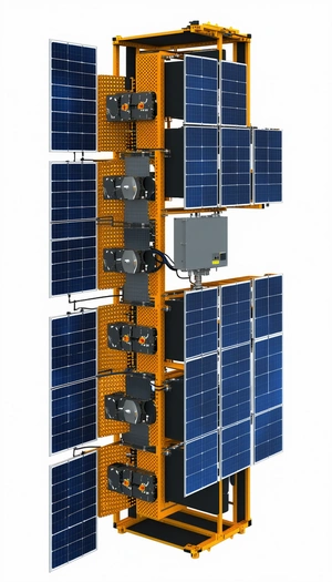 A Large Solar Panel Is Mounted On A Tower, With Several Smaller Solar Panels Attached To It
