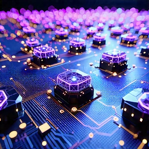 Close-up Of Sensor Array With Futuristic Cityscape