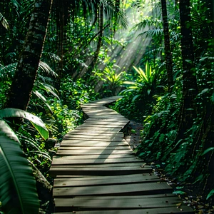 Nature Stock Photography: Path Through Tropical Jungle With Wooden Pathway