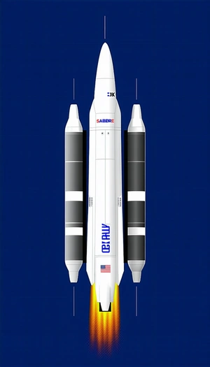 A Space Shuttle Is Shown In A Blue Background, With Its Booster Rockets Attached