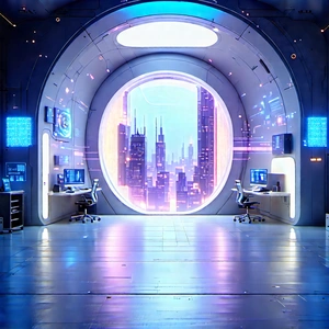 (futuristic:1.37) Tech Startup Office With Image, There