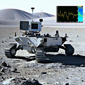 A White Robotic Vehicle, Possibly A Rover, Sitting On A Rocky Surface