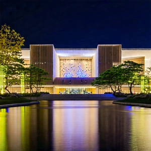 Urban Long Exposure Photography: Cultural Center With (city:1.34) Lights With Large Building