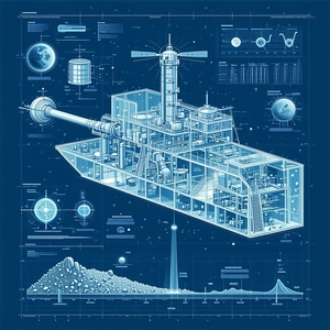 The Image Is A Blue And White Drawing Of A Space Station