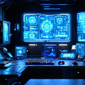 Futuristic Digital Workspace With Image, There