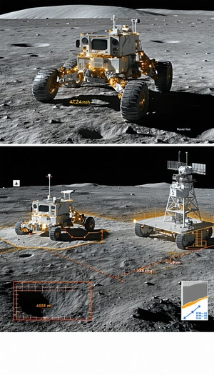 A Rover On The Moon, With A Close-up Of The Rover's Front And Side