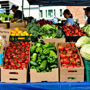 Urban Advertising Photography: Urban Farmers Market Scene With Table Filled