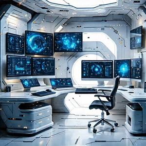 Futuristic Digital Workspace With Futuristic Computer