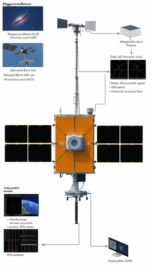 The Image Is A Diagram Of A Spacecraft, Specifically A Satellite, With Various Parts Labeled